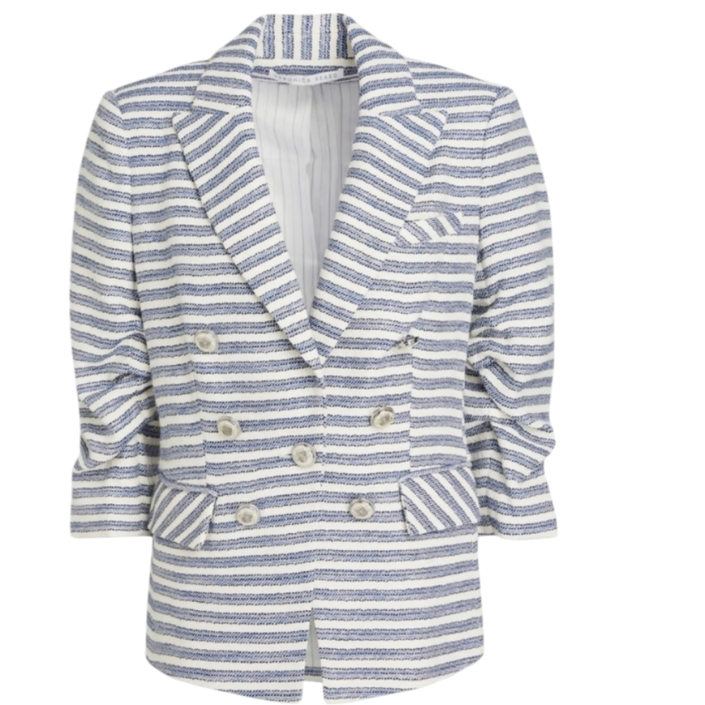 Veronica Beard Ryland Striped Cotton-Blend Tweed Blazer in Blue and White Size 8 - Picture 2 of 15